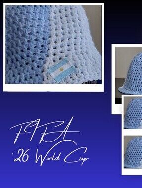 Handmade Light Blue Crochet Hat with Argentina Patch